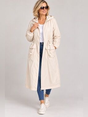 WASABI women’s  Light Cream Hooded Trench Coat - SIZE 16-18